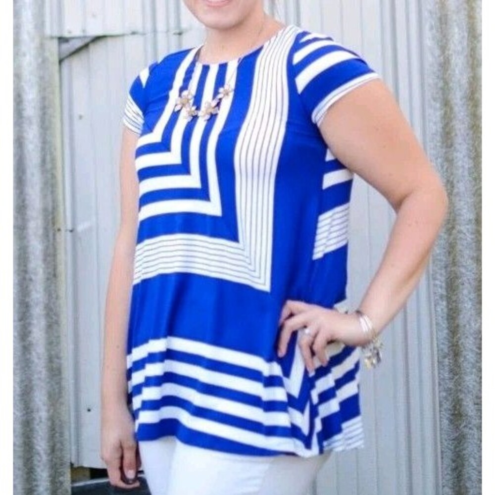 Puella Anthropology Blouse Size XS Blue/White Stripe Rayon